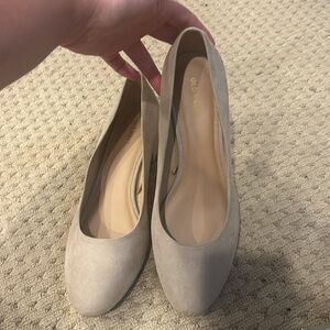 Beige sand colored suede block heel